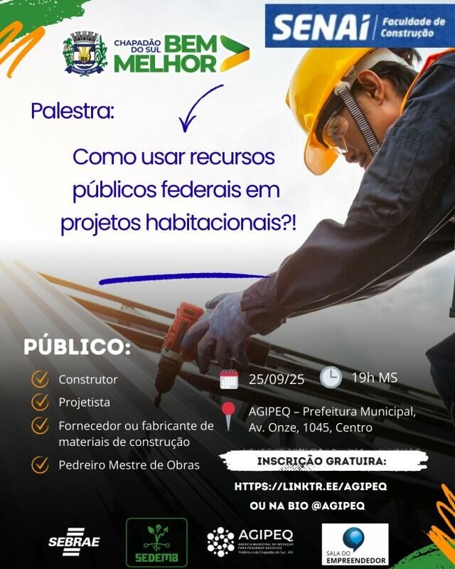 Imagem de compartilhamento para o artigo Prefeitura de Chapadão do Sul promove palestra estratégica para o setor da construção civil da MS Todo dia